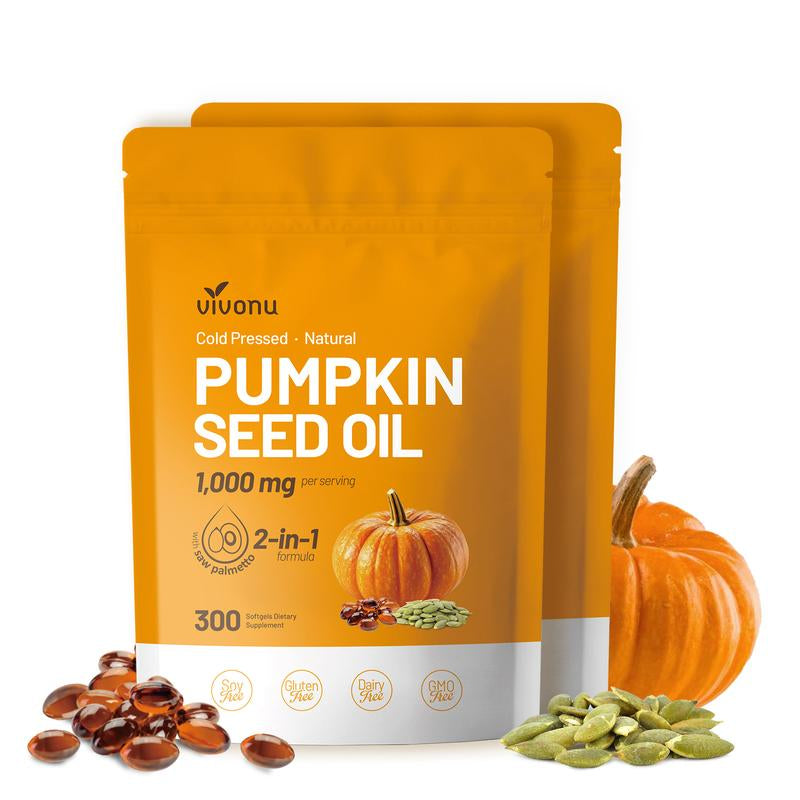 Vivonu Natural Pumpkin Seed Oil and Saw Palmetto Softgel 1000Mg High Content Plant Esters 300 Capsules