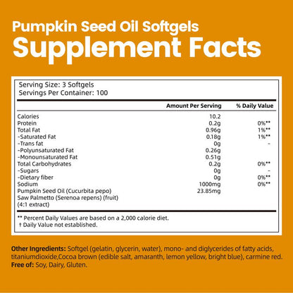 Vivonu Natural Pumpkin Seed Oil and Saw Palmetto Softgel 1000Mg High Content Plant Esters 300 Capsules